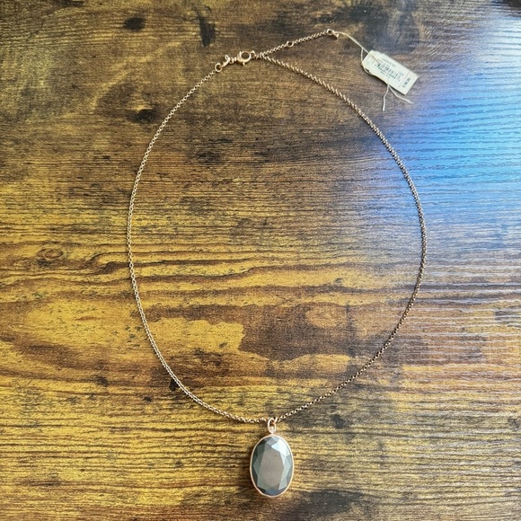 NWT Fossil Rose Gold Tone Gray Faceted Pendant 23” Necklace - Picture 1 of 10